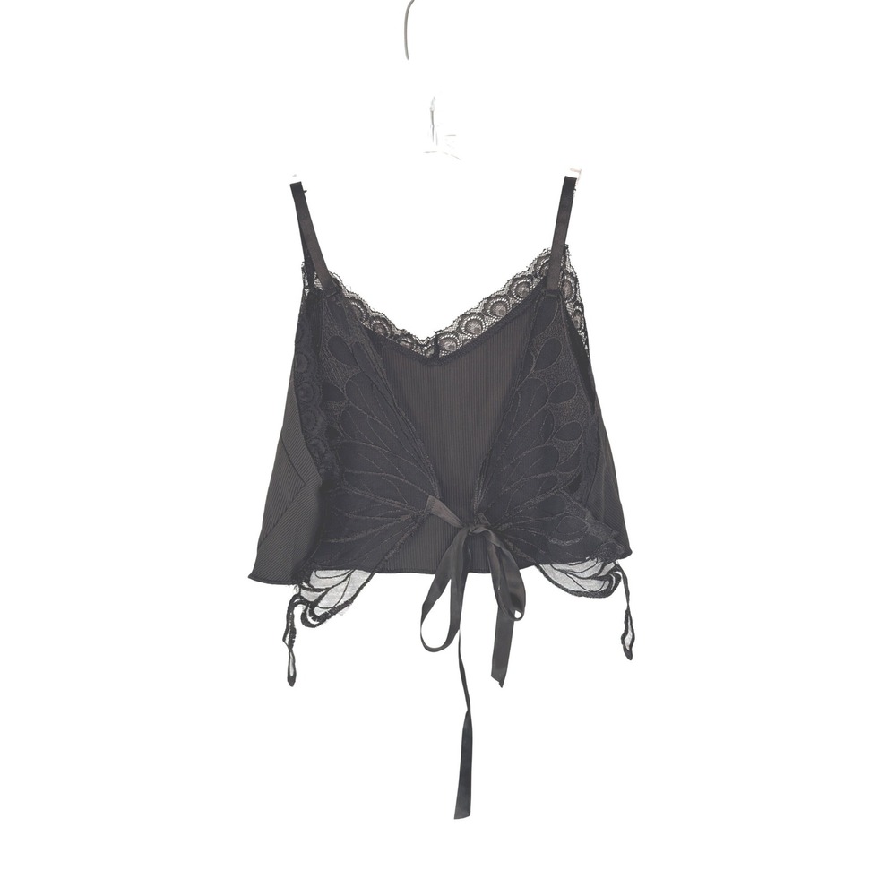 Women's Butterfly Lace Sheer Vamp Whimsigoth Coquette Tank Top Ribbed Medium
